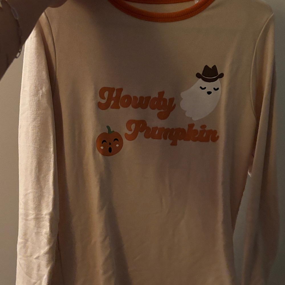 Howdy Pumpkin Kids Long Sleeve Shirt - Cream and Orange